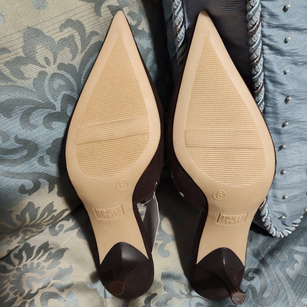 Time and Tru brown faux suede mules with kitten heels, NWTs, size 8 - Picture 5 of 5
